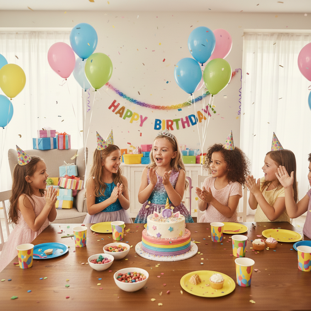 Niñas celebrando un cumpleaños infantil